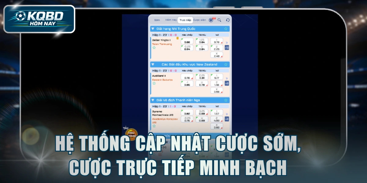 Hệ thống cập nhật cược sớm, cược trực tiếp minh bạch