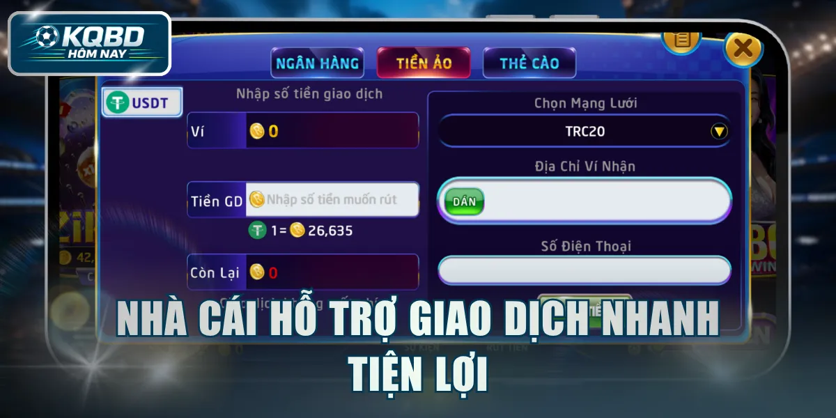 Nhà cái hỗ trợ giao dịch nhanh tiện lợi