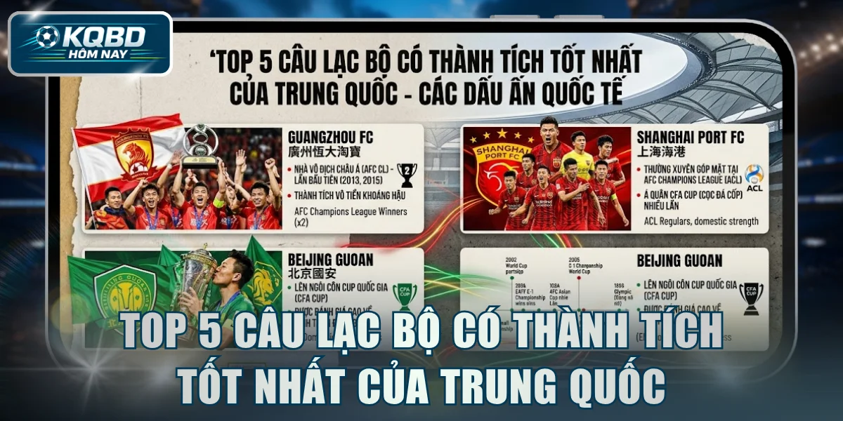 Top 5 câu lạc bộ có thành tích tốt nhất của Trung Quốc